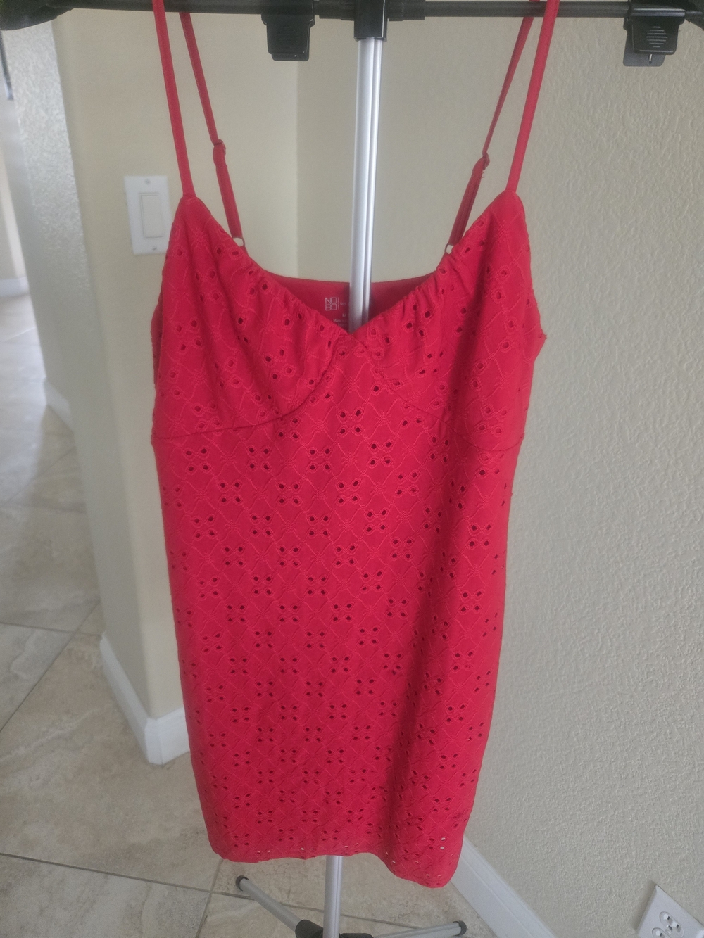 Red Eyelet Spaghetti-Strap Dress